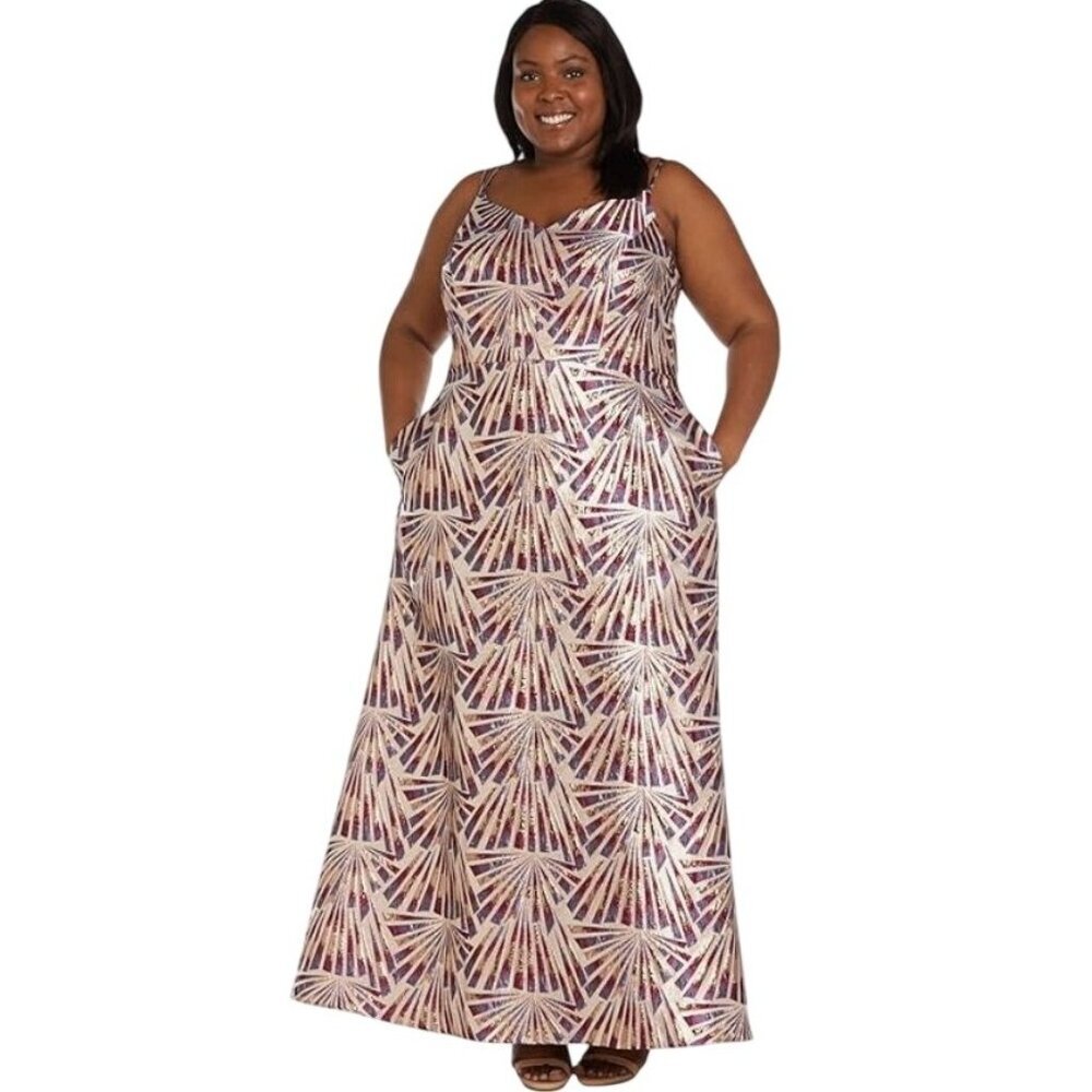 Nightway Formal Dress NWT Womens 18W NYE Prom HOCO Metallic Pockets Full Maxi - Picture 3 of 11
